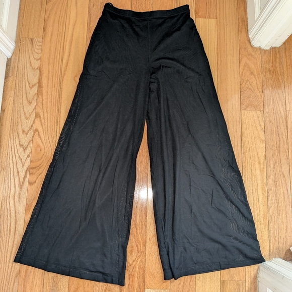 4S. TADASHI SHOJI SHEER MESH OVERLAY PULL ON WIDE LEG HIGH RISE PANTS - Picture 2 of 5